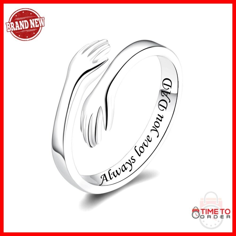 Sterling Silver Adjustable Hug Ring Engraved Always Love You DAD Gift